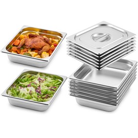 WILPREP 6 Pack Hotel Pans, 1/2 Size 2.5 in Deep Steam Table Pans with Lids, Food Grade Stainless Steel Hotel Pans, 4.8 qt Catering Food Storage Pans for Buffets Events Restaurants, NSF Listed