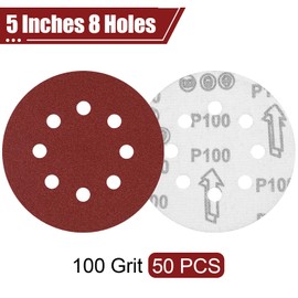 Romeda 50PCS Sanding Discs, 5 Inch 8 Hole Orbital Sander Sandpaper, 100 Grits Sanding Discs Hook and Loop for Random Orbital Sander