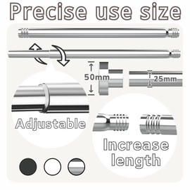 1 Piece Stainless Steel Curtain Rod Without Drilling, Adjustable Telescopic Rod for Balcony, Shower Curtain (72-145Cm, Φ25Mm, Black)