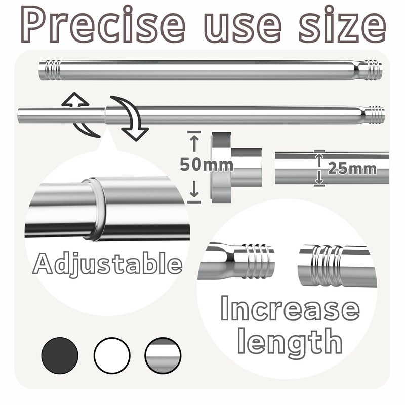 1 Piece Stainless Steel Curtain Rod Without Drilling, Adjustable Telescopic