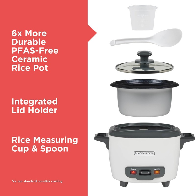 BLACK+DECKER 3-Cup Rice Cooker, 1.5-cup Uncooked Rice, 3 Cups Cooked,