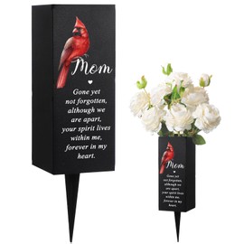 Hushee Memorial Grave Decorations Cemetery Cardinal Flower Vase Metal Gravesite Flower Holder with Spike Graves Metal Funeral for Loss of Loved One Cemetery Outdoors Yard Garden(Mom)