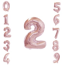 WedDecor 16 Inch Foil Balloons Number 2, Self Sealing Foil Balloons, Self Inflating Number Balloons for Birthday Parties, New Year Decorations, Anniversaries, Party Supplies, Rose Gold