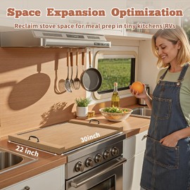 TIRYIUOU Gas Stove Top Cover: Bamboo 30 * 22 Inches Electric Stovetop Covers, Noodle Board with Handles, Wood RV Cutting Board for Kitchen Counter