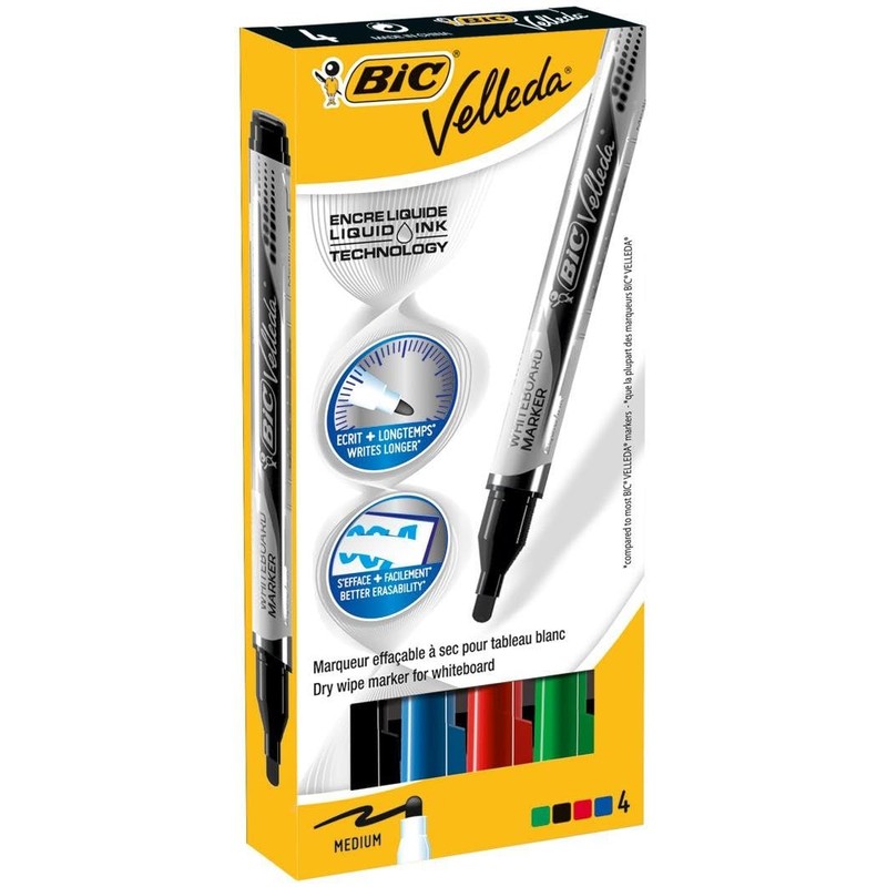 BIC Velleda Pocket Whiteboard Pens - Assorted Colours, Wallet of