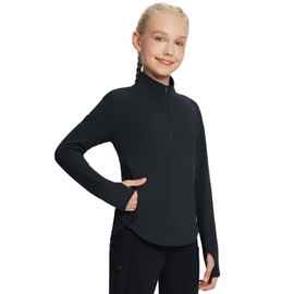 baleaf Girls Fleece Long Sleeve Shirts Half Zip Kids Horse Riding Jackets Equestrian Sweatshirts Thermal Black XL