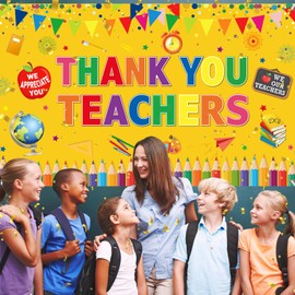 Thank You Teachers Teacher Appreciation Banner Decorations, Teacher Appreciation Week Party Classroom Backdrop and Happy Teacher’s Day Party Supplies Decor Wall Photography Background Outdoor Indoor