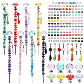 192Pcs DIY Fairy Wand Beaded Garden Stakes Kit, Fairy Garden Stakes Beads and Rods with Sparkling Crystal Pendants, Suitable for Garden Decorative Outdoor Beadable Items(10IN)