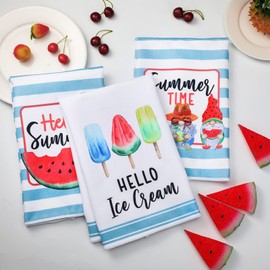 Sratte 6 Pcs Summer Kitchen Towels Dish Towels 24 x 16 Inch Farmhouse Summer Decorative Hand Bath Drying Towels Absorbent Tea Towel for Summer Kitchen Bathroom Decor (Blue, Red,Watermelon)