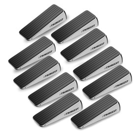 Strongest Home Heavy Duty Door Stopper Wedge (10 Chrome PCs) | Non-Slip Rubber and Metal Door Stop for Heavy Doors| Work on Wood, Tile, Carpet + 10 White Wall Protectors
