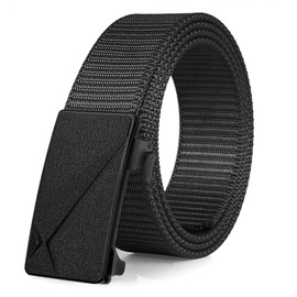 FAIRWIN Men's Ratchet Web Belt, 1.25 inch Black Nylon Automatic Buckle Belt, No Holes, Size XXL (50"-54" Waist)