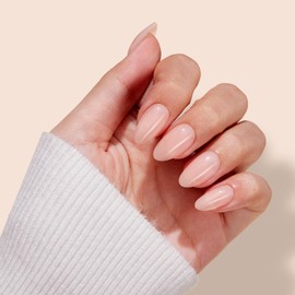 VSALON Press-On Nails - Short Almond Semi-Transparent Apricot Cream Finish Fake Nails, 32 PCS in 16 Sizes, Reusable Nail Kit with Long-Lasting UV Glue, Adhesive Tabs & Nail Glue (Belle de Jour)