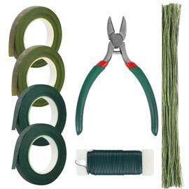 Floral Tape and Floral Wire, Arrangement Tools Kit Green Floral Tape and Floral Wire, Boutonniere Pin for Bouquet Stem Wrap Florist, Wreath Making Supplies