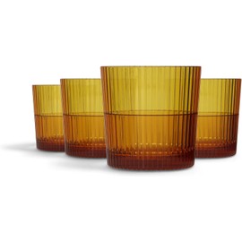 Drinique Unbreakable Edition Rocks 10 oz Tritan Renew Plastic Cocktail Glass Amber 4-Pack