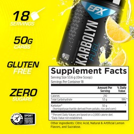 EFX Sports Karbolyn Fuel | Fast-Absorbing Carbohydrate Powder | Carb Load, Sustained Energy, Quick Recovery | Stimulant Free | 18 Servings (Lemon Ice)
