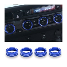 CGEAMDY 4 Pieces Car Air Conditioning Button Cover, Volume Control Switch Decoration Ring, Aluminium Alloy Control Adjustment Button Interior Trim (Blue)