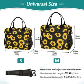 Sunflower Lunch Bag & Lunch Box for Women with Adjustable Shoulder Belt Insulated Portable Lunch Tote Bag Cooler Bag for Girls Travel Office Picnic