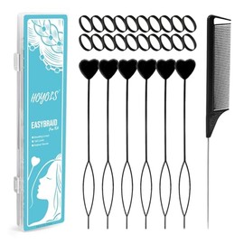 HOYOLS 207Pcs Black Hair Beading Tool Kit, 6 Hair Beader Tools, Rat Tail Comb & 200 Rubber Bands, Braiding Styling Accessories for Women Girls Teens, 