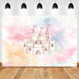 Avezano Princess Castle Backdrop Girls Birthday Watercolor Pastel Rainbow Pink Castle Birthday Party Decoration Rainbow Castle Birthday Party Decoration Rainbow Castle Birthday Party Banner