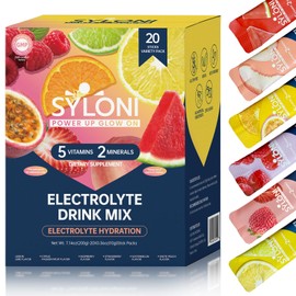 Syloni Electrolytes Powder Packets, Trial Variety Pack(20 Sticks), Sugar Free Hydration Packets Electrolyte Drink Mix with 7 Vitamins and Electrolytes, Keto Friendly, Vegan, Gluten Free
