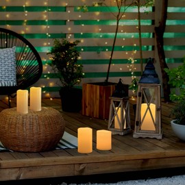 Yongmao 12" x 5" Waterproof Outdoor Flameless Candles Battery Operated LED Flickering Pillar Candles with Remote and Timer for Indoor Outdoor Lanterns, Long Lasting, Ivory Large, Set of 2
