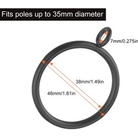 LDXDRU 50 Pack Curtain Rings with Eyelet, 1.5 Inch Black Curtain Rings, Drapery Rings, Rustproof, Glide Smooth, fit up to 1 1/4-Inch Curtain Rod for Drapery Rings Hanging Window Shower Curtain Rods