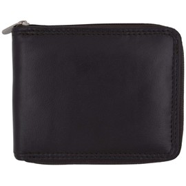 Swiss Marshall Men's Zipper RFID Blocking Premium Leather Zip-Around ID Bifold Wallet (Brown)