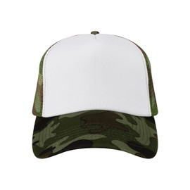 TOPTIE Blank 5 Panel Trucker Hat Foam Front Mesh Back 2 Tone Trucker Snapback Hat-White Camo