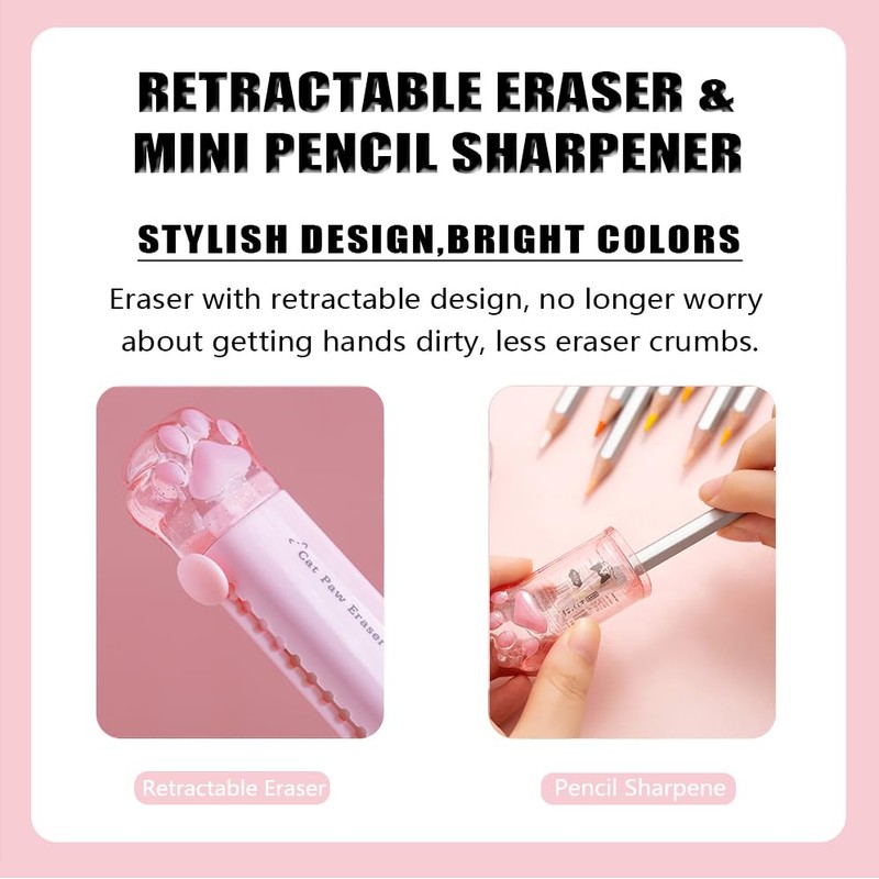BITOSEE 9Pcs Cute School Supplies, Cute Stationery,Includs Pencil Sharpener,Eraser, Correction