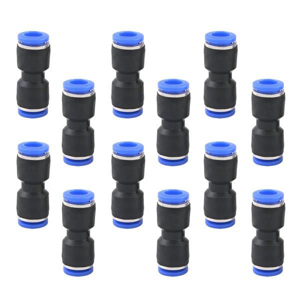 Othmro Quick Fittings, Compatible Tube OD 0.3 inch (8 mm), 12 Pack Item # PU-8 Blue Fittings, Union Straight Air Quick Fittings, Plastic, Air Actuated Fittings, Quick