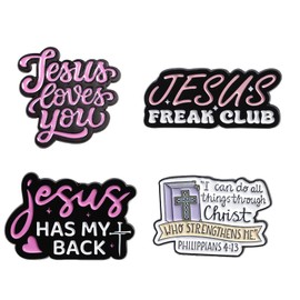 4PCS I Can Do All Things Through Christ,Christian Pins,Jesus Loves You Enamel Brooch Lapel Pin,Religious Belief Jesus Pin for Backpacks Hat Decoration,Religious Gift