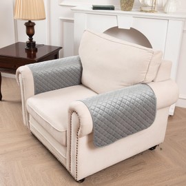 luckyjoyreal Grey Velvet Sofa Armrest Chair Covers - Non-Slip Sofa Cover for Reclining Couch Slipcovers Seat Cushion Quilted Furniture Protector for Leather Sofa Furniture Protector Grey 23"x19" 2 Pcs