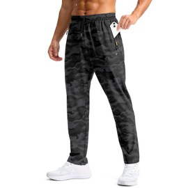 Pudolla Mens Sweatpants with Pockets Quick Dry Water Resistant Lightweight Outdoor Athletic Workout Pants(Black Camo A XL)