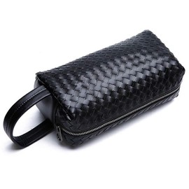 GRACTAKE 2nd Bag, Men's, Leather, Synthetic Leather, Clutch Bag, Braided Mesh, Pouch, Large, Large Capacity, Black