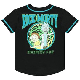 RICK AND MORTY Mens Jersey Mens Baseball Jersey - Rick & Morty Mesh Button Down Jersey (Black White, X-Large)