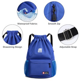Sarmeley Drawstring Backpack Bags, Printed Drawstring Gym Bag for Men Women Girls Boys, Large Drawstring Bags Waterproof Swimming Bag Draw String Bag for Shopping Yoga Sport Travel, Blue