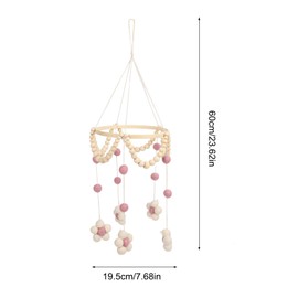Handmade Wooden Baby Mobile Bed with Felt Balls Cotton Flowers Daisy Pattern, Safe Nursery Decor for Newborns Extra Large Size Ideal for Boys Girls (Pink)