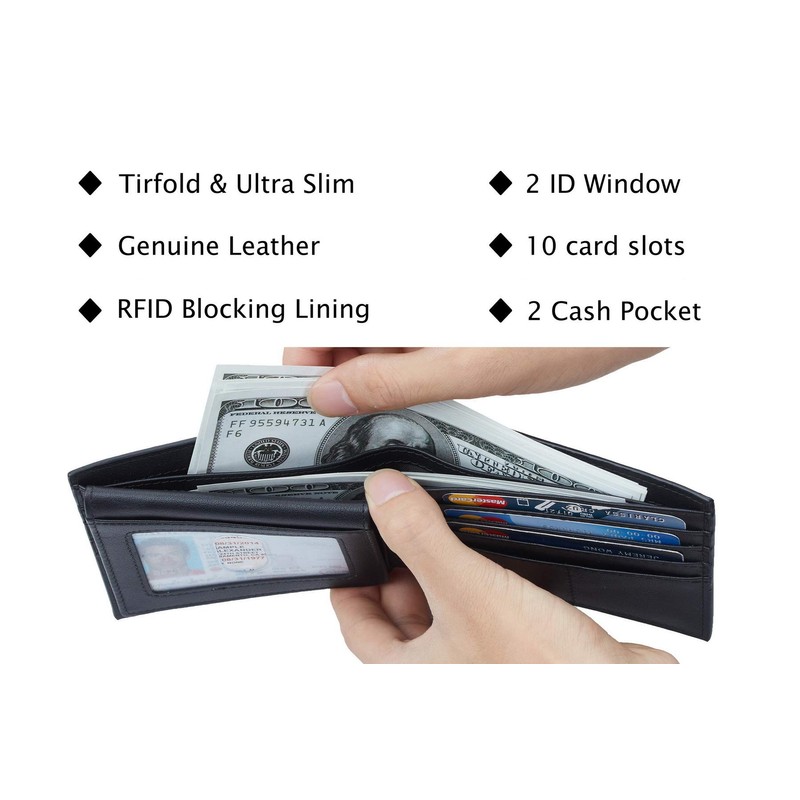 Travelambo Black Wallet for Men, Premium Classic Leather RFID Blocking