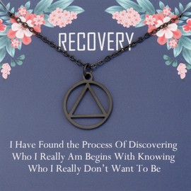 KUIYAI AA Necklace AA Recovery Gift Alcoholics Anonymous Gift Sober Jewelry Friends Gift Sobriety Necklace For Her Him (AABlackNC)