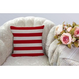 SSOIU Red Stripe Cotton Linen Outdoor Pillow Cases Square Standard Cushion Covers for Sofa Couch Bed 18x18 inch