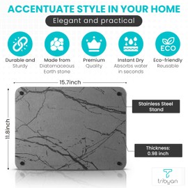 Tribyan Marble Stone Dish Drying Mat, 15.7x11.8 Inches, Ultra Absorbent Stone Drying Mat, Drying Mat for Kitchen Counter, Heat Resistant Mat, Non-Slippery Sink Tray (Grey Marble)