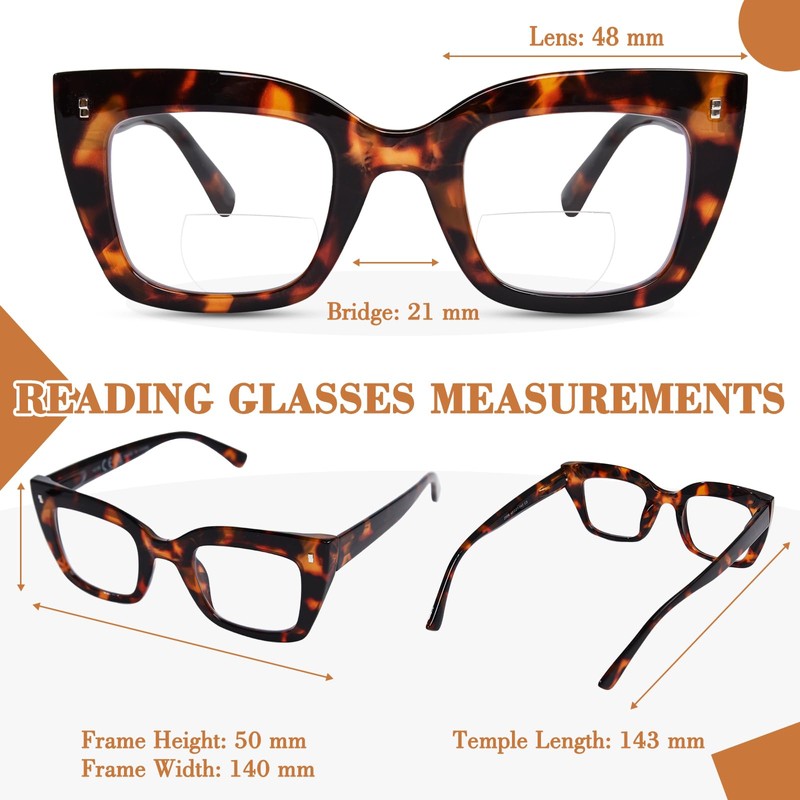 OPTOFENDY Bifocal Reading Glasses for Women, Clear Top Cat Eye