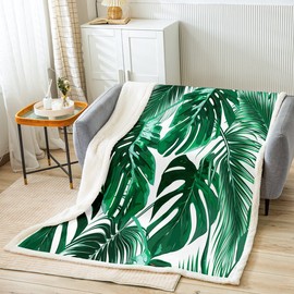 Homemissing Palm Leaf Print Blanket - Tropical Green Leaves Cozy Summer Plants Non-slip Polyester Fleece Blanket for Child, Adults & Teens - Single 50x60 Inch