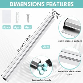 Photect 4 Pcs Ticket Holder for Restaurant Set Including 2 Stainless Steel Receipt Holder Spike Ticket Spike and 2 Aluminum Slide Rack Rail for Restaurant Cafes Kitchen(Silver, 27.6 x 2.3 Inch)