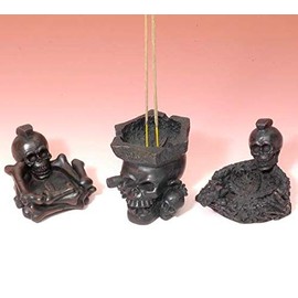 Song of India Resin Incense Burner Skull Set/3