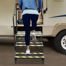 RV Steps with Handrail, RV Stairs Step Ladder, Hot Tub Steps, Porch Steps with Handrails, Swimming Pool Ladder Above Ground, Stairs Steps for Home RV Camper Porch (Type A, 3 Step-Single Handrail)