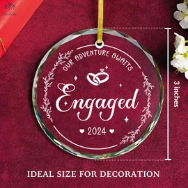 Engagement Gifts for Couples, Our Adventure Awaits Ornament 2024, Newlywed Gifts for Couples 2024, Happy Engagement Gifts for Women, Bride, Friends, Just Engaged Gifts, Glass Engagement Ornament 2024