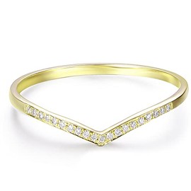 HAFEEZ CENTER 14K Gold Moissanite Rings for Women Moissanite Wedding Band 2mm V Shape Chevron Curved Moissanite Ring (Yellow-Gold, 9.5)