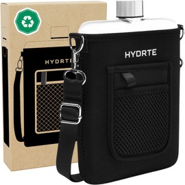 Hydrte Flat Travel Water Bottle | Leak Proof Slim Flask | BPA Free | 18 oz (Slate Grey)