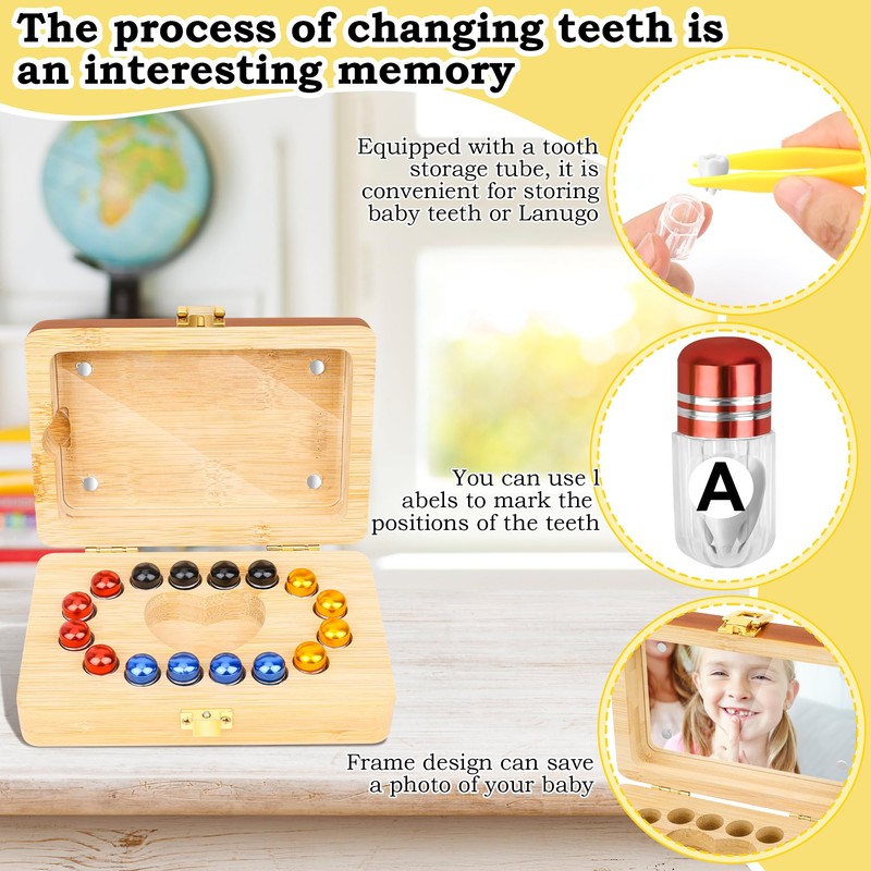 Solaradgy Wooden Tooth Fairy Keepsake Box for Kids, Baby Teeth